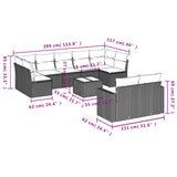 10 Piece Garden Sofa Set with Cushions Grey Poly Rattan - Side View