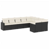 9 Piece Garden Sofa Set with Cushions Black Poly Rattan - Front View