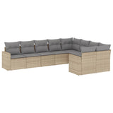 9 Piece Garden Sofa Set with Cushions Beige Poly Rattan - Front View