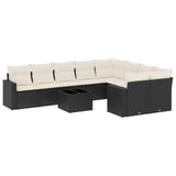 10 Piece Garden Sofa Set with Cushions Black Poly Rattan