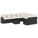 10 Piece Garden Sofa Set with Cushions Black Poly Rattan - Front View