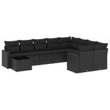 10 Piece Garden Sofa Set with Cushions Black Poly Rattan - Front View