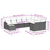 10 Piece Garden Sofa Set with Cushions Black Poly Rattan - Side View