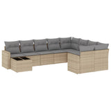 10 Piece Garden Sofa Set with Cushions Beige Poly Rattan