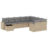 10 Piece Garden Sofa Set with Cushions Beige Poly Rattan - Front View