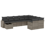 10 Piece Garden Sofa Set with Cushions Grey Poly Rattan - Front View