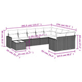10 Piece Garden Sofa Set with Cushions Grey Poly Rattan - Side View