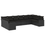 10 Piece Garden Sofa Set with Cushions Black Poly Rattan - Front View