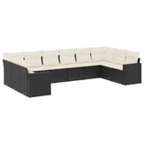 10 Piece Garden Sofa Set with Cushions Black Poly Rattan - Front View