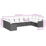 10 Piece Garden Sofa Set with Cushions Grey Poly Rattan - Side View