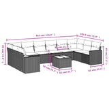 11 Piece Garden Sofa Set with Cushions Black Poly Rattan - Side View