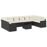 11 Piece Garden Sofa Set with Cushions Black Poly Rattan - Front View