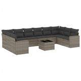 11 Piece Garden Sofa Set with Cushions Grey Poly Rattan - Front View