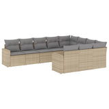 10 Piece Garden Sofa Set with Cushions Beige Poly Rattan - Front View