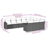 10 Piece Garden Sofa Set with Cushions Grey Poly Rattan - Side View