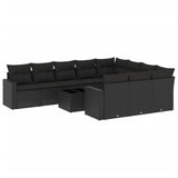 11 Piece Garden Sofa Set with Cushions Black Poly Rattan - Front View