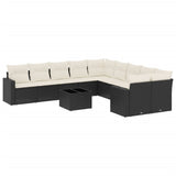 11 Piece Garden Sofa Set with Cushions Black Poly Rattan - Front View