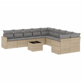 11 Piece Garden Sofa Set with Cushions Beige Poly Rattan - Front View