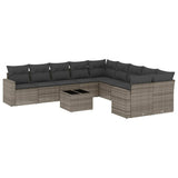 11 Piece Garden Sofa Set with Cushions Grey Poly Rattan - Front View