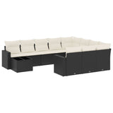 11 Piece Garden Sofa Set with Cushions Black Poly Rattan - Front View