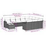 11 Piece Garden Sofa Set with Cushions Grey Poly Rattan - Side View