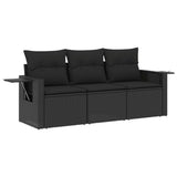3 Piece Garden Sofa Set with Cushions Black Poly Rattan - Front View