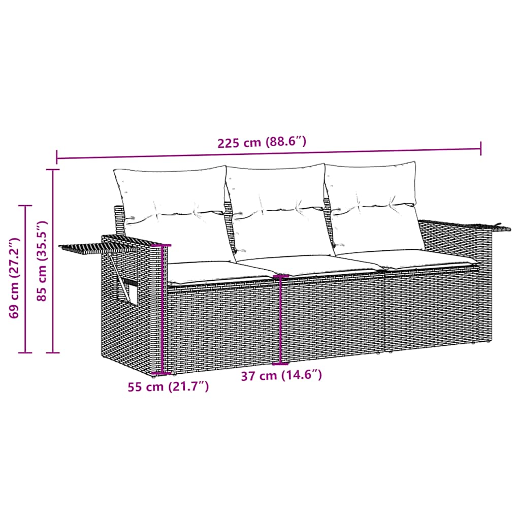 3 Piece Garden Sofa Set with Cushions Black Poly Rattan