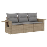 3 Piece Garden Sofa Set with Cushions Beige Poly Rattan - Front View