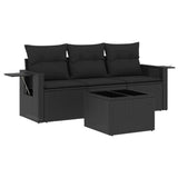 4 Piece Garden Sofa Set with Cushions Black Poly Rattan