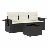 4 Piece Garden Sofa Set with Cushions Black Poly Rattan - Front View