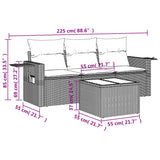 4 Piece Garden Sofa Set with Cushions Grey Poly Rattan - Side View