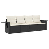 4 Piece Garden Sofa Set with Cushions Black Poly Rattan - Front View
