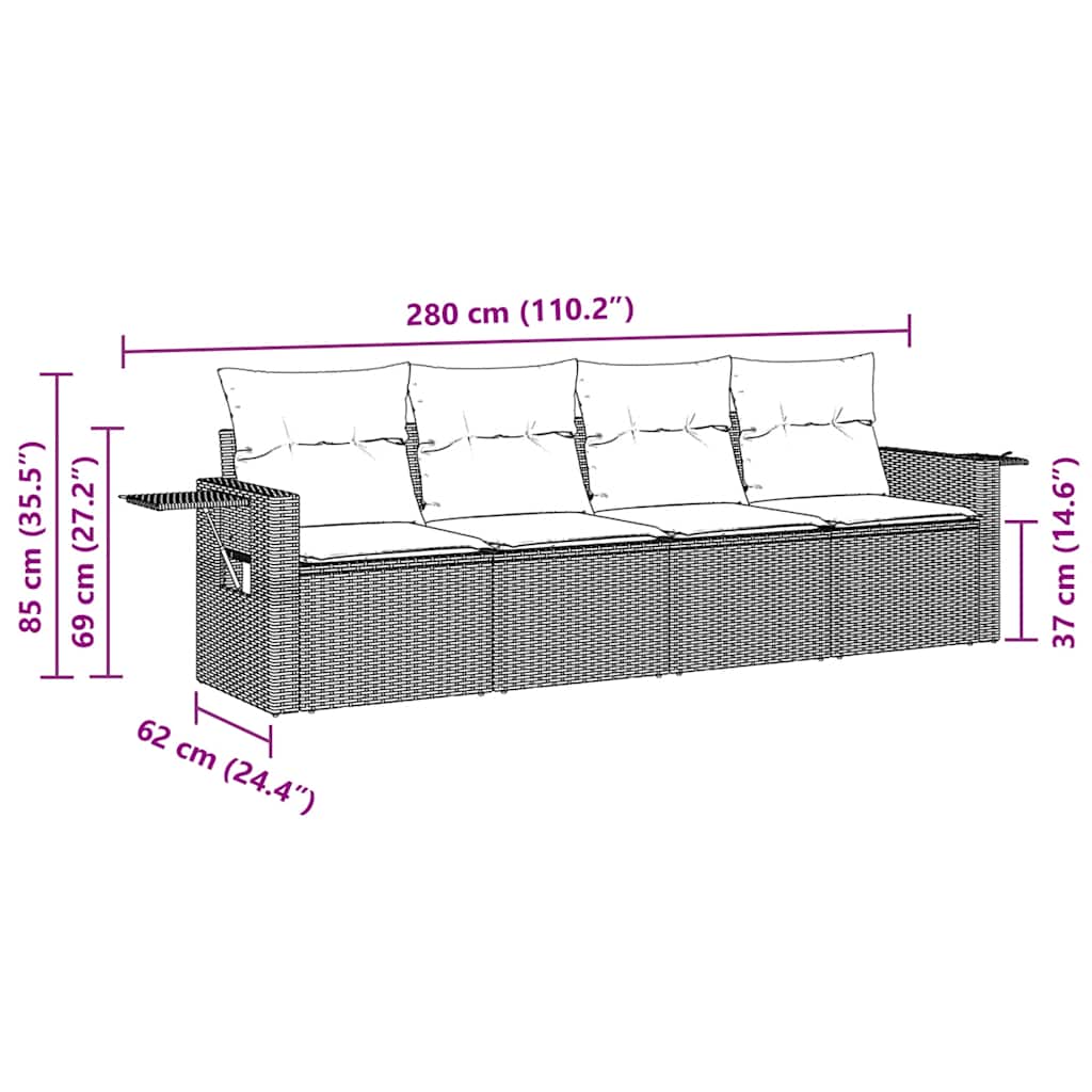 4 Piece Garden Sofa Set with Cushions Black Poly Rattan