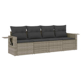 4 Piece Garden Sofa Set with Cushions Grey Poly Rattan - Front View