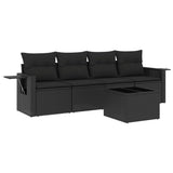 5 Piece Garden Sofa Set with Cushions Black Poly Rattan - Front View