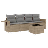 5 Piece Garden Sofa Set with Cushions Beige Poly Rattan - Front View