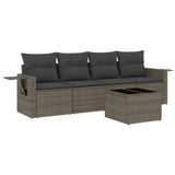 5 Piece Garden Sofa Set with Cushions Grey Poly Rattan - Front View