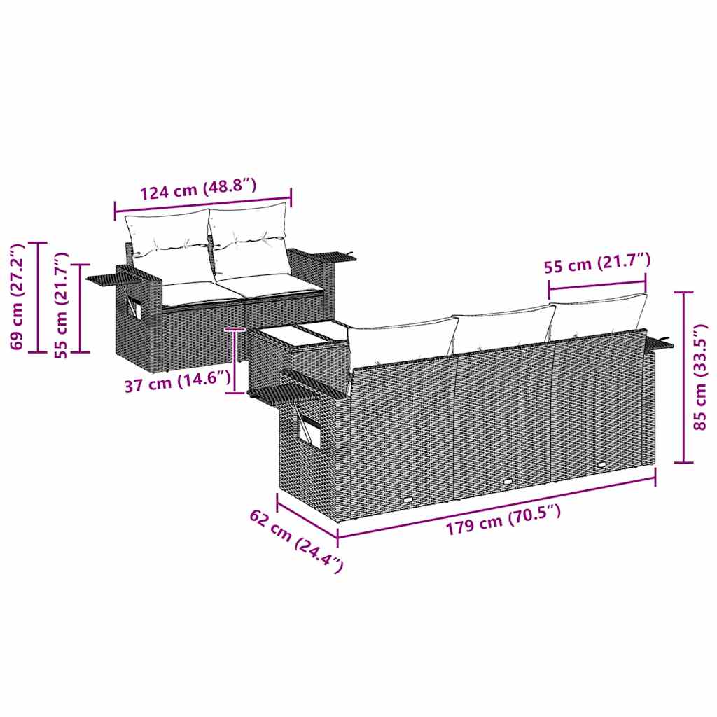 6 Piece Garden Sofa Set with Cushions Black Poly Rattan