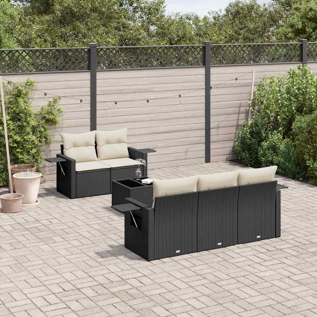 6 Piece Garden Sofa Set with Cushions Black Poly Rattan