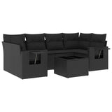 7 Piece Garden Sofa Set with Cushions Black Poly Rattan - Front View
