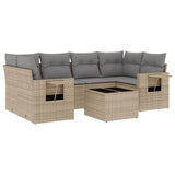 7 Piece Garden Sofa Set with Cushions Beige Poly Rattan - Front View