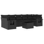 8 Piece Garden Sofa Set with Cushions Black Poly Rattan