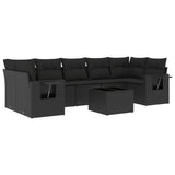 8 Piece Garden Sofa Set with Cushions Black Poly Rattan - Front View