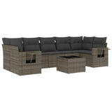 8 Piece Garden Sofa Set with Cushions Grey Poly Rattan - Front View