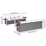 9 Piece Garden Sofa Set with Cushions Black Poly Rattan - Side View