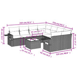 9 Piece Garden Sofa Set with Cushions Black Poly Rattan - Side View