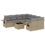 9 Piece Garden Sofa Set with Cushions Beige Poly Rattan - Front View