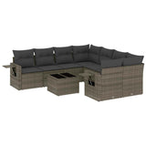 9 Piece Garden Sofa Set with Cushions Grey Poly Rattan - Front View