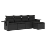 5 Piece Garden Sofa Set with Cushions Black Poly Rattan