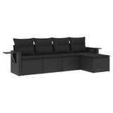 5 Piece Garden Sofa Set with Cushions Black Poly Rattan - Front View